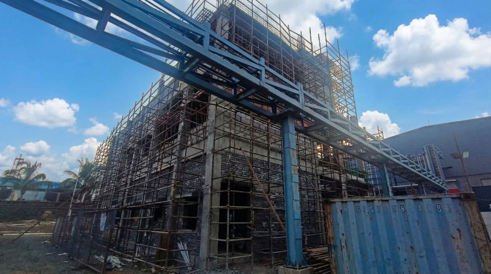 Steel frame with scaffolding at Pidilite, Shirwal